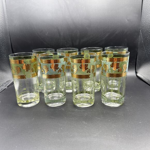 Vintage Cera Golden Grapes Highball Glasses Tumbler Tom Collins Set of 8 - Picture 1 of 8